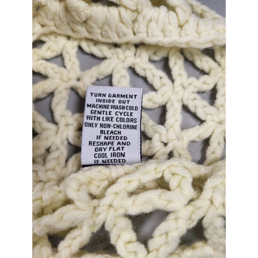 Hippie Laundry Cream Crochet Flower Open Knit Sweater Size 2XL , Boho Bohemian